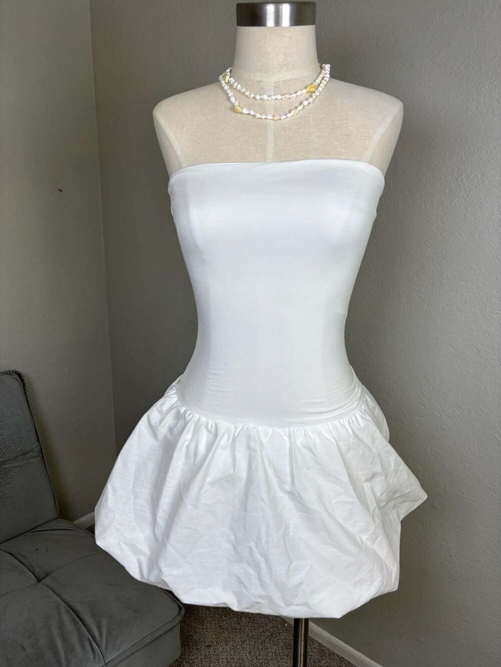 Sirens & Seashells Strapless Bubble Hem Mini Dress